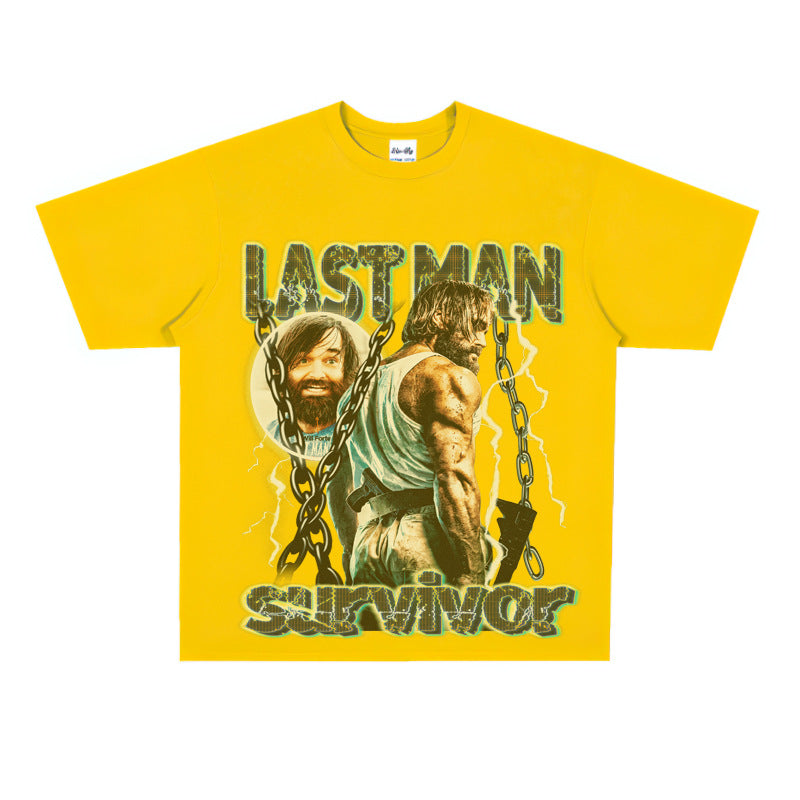Film Star T Shirt Loose Heavy Retro Street Cotton American T-shirt for Men and Women