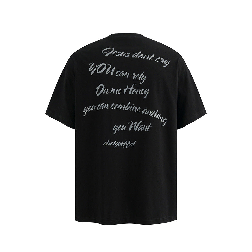 Nostalgia T Shirts Vintage Letter Print Loose Short Sleeve T-Shirt