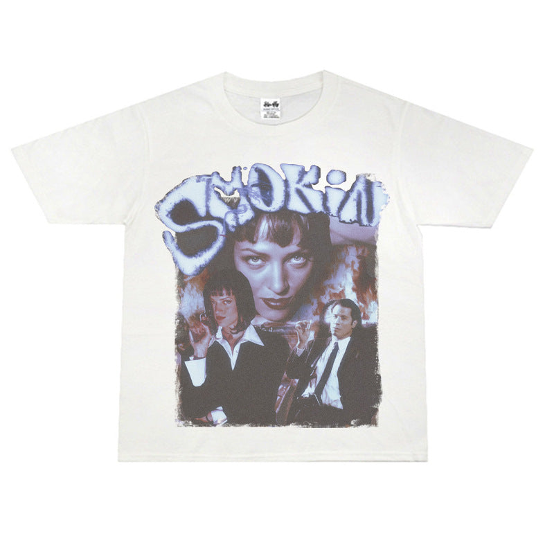 Film Star T Shirt Cotton Short Sleeve Loose round Neck Retro Design T-shirt