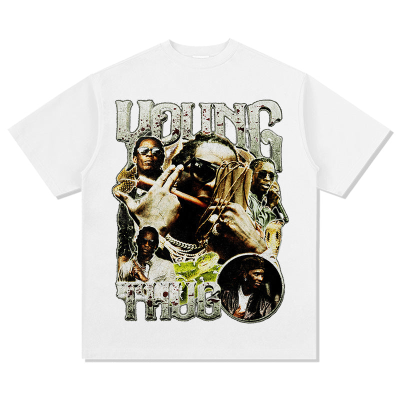 Cool t rapper vintage hip hop Young Thug print short sleeve t-shirt