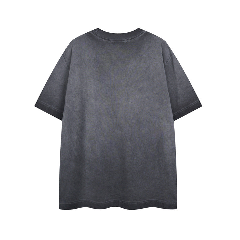 Y2K mens shirt tie-dye T-shirt summer foam letter printing short-sleeved casual loose T-shirt