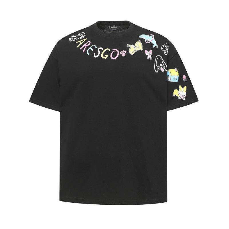 Hip Hop Shirts For Boys Vintage Letter Necklace 3D Printed Short Sleeve T-Shirt Oversize Loose Top