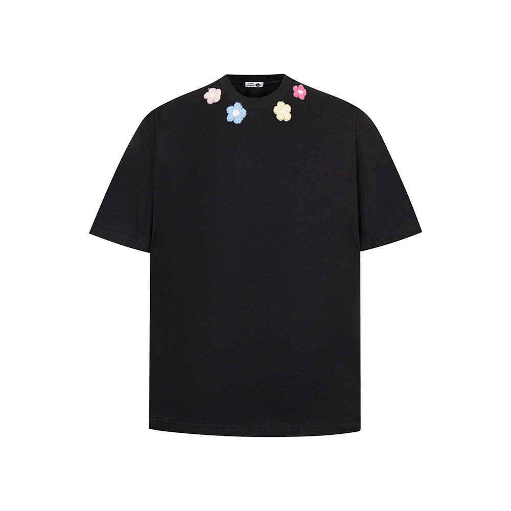 Vintage Usa Shirt Vintage Embroidered Floral Necklace Short Sleeve T-Shirt