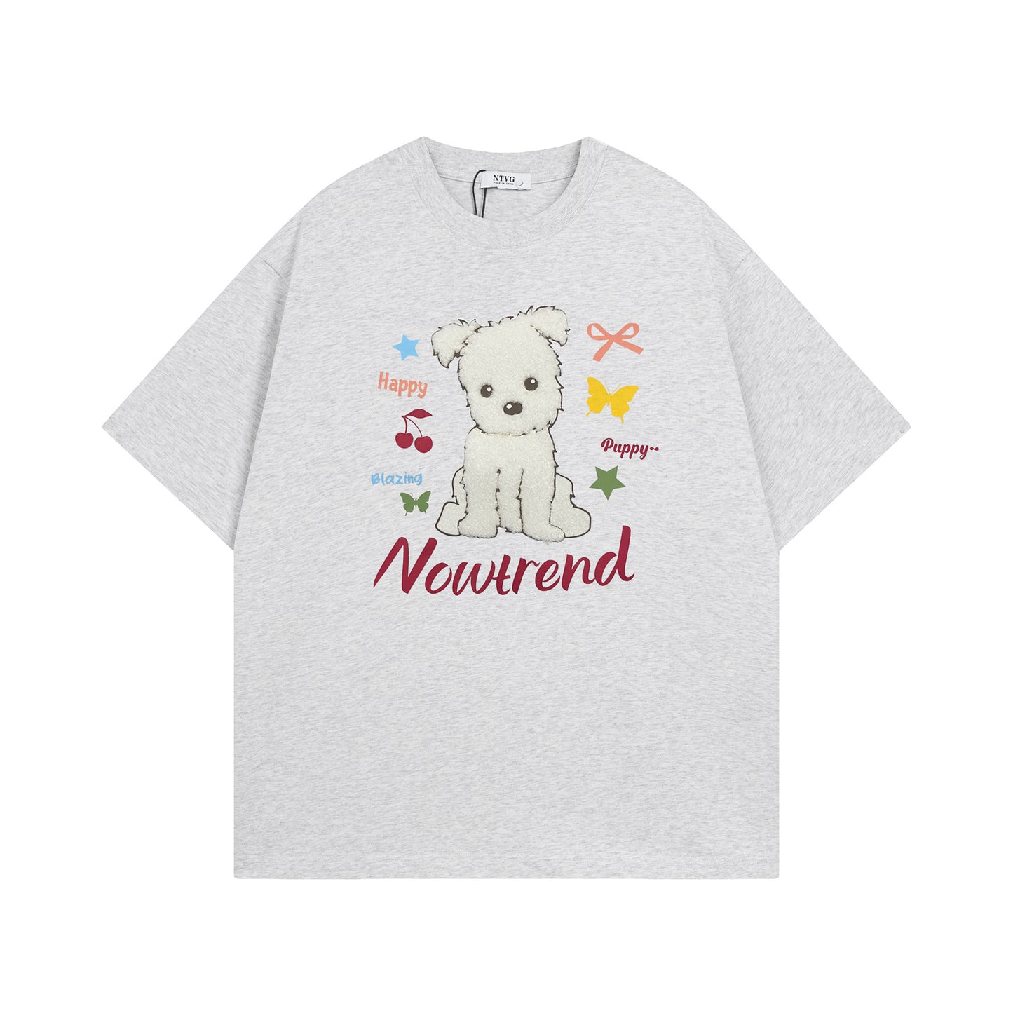 USA Vintage T-Shirt Towel Embroidery Puppy Letter Print Male Summer Loose