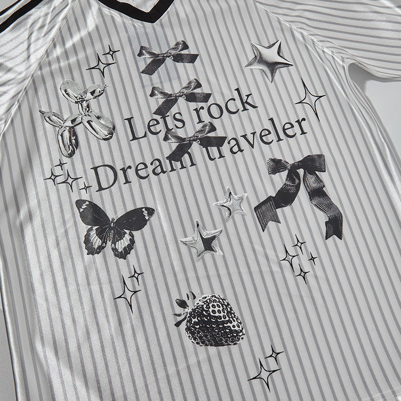 Nyc 1990 Shirt Striped V-Neck Short Sleeve T-Shirt