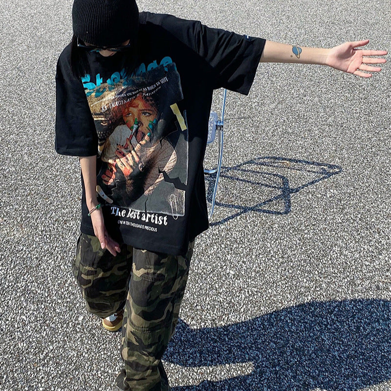 Vintage T Shirts Hip Hop Short Sleeve T-Shirt Summer Loose Half Sleeve