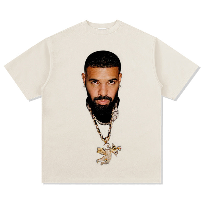 Outfit streetwear Vintage Hip Hop Drake Big Head Print Short Sleeve T-Shirt