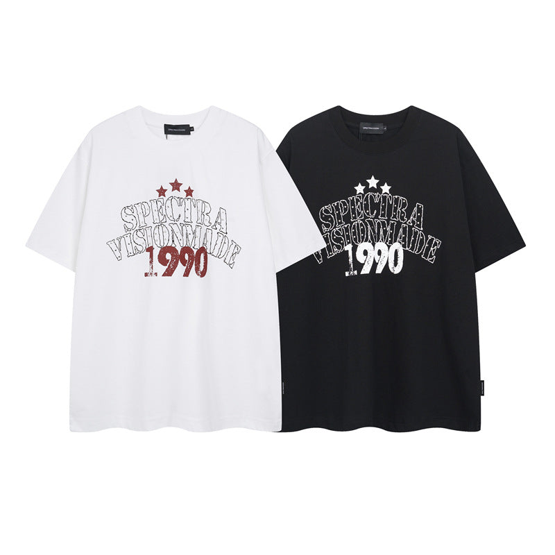 Y2K mens shirt washed alphabet hip hop retro crew neck short sleeve t-shirt