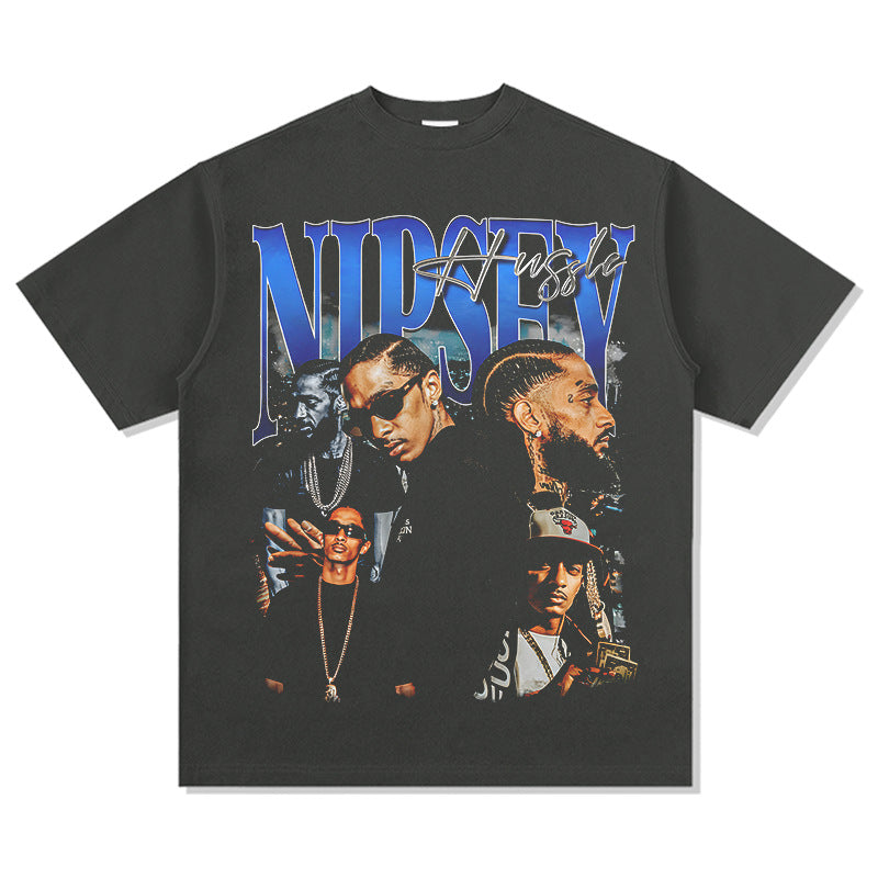 Streetwear masculino vintage hip hop Nipsey Hussle print short sleeve t-shirt