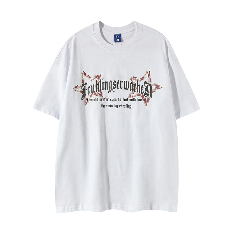 New York Hip Hop Style Butterfly Graffiti Letter Crew Neck Short Sleeve T-Shirt