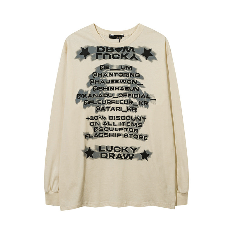 Vintage T Shirts Hip Hop Alphabet Print Long Sleeve T-Shirt Autumn Loose