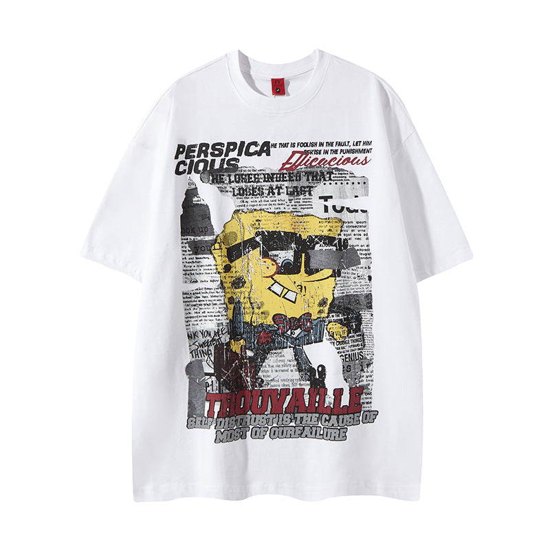 New York Hip Hop Style Old Crew Neck Short Sleeve T-Shirt Hip Hop Loose Top