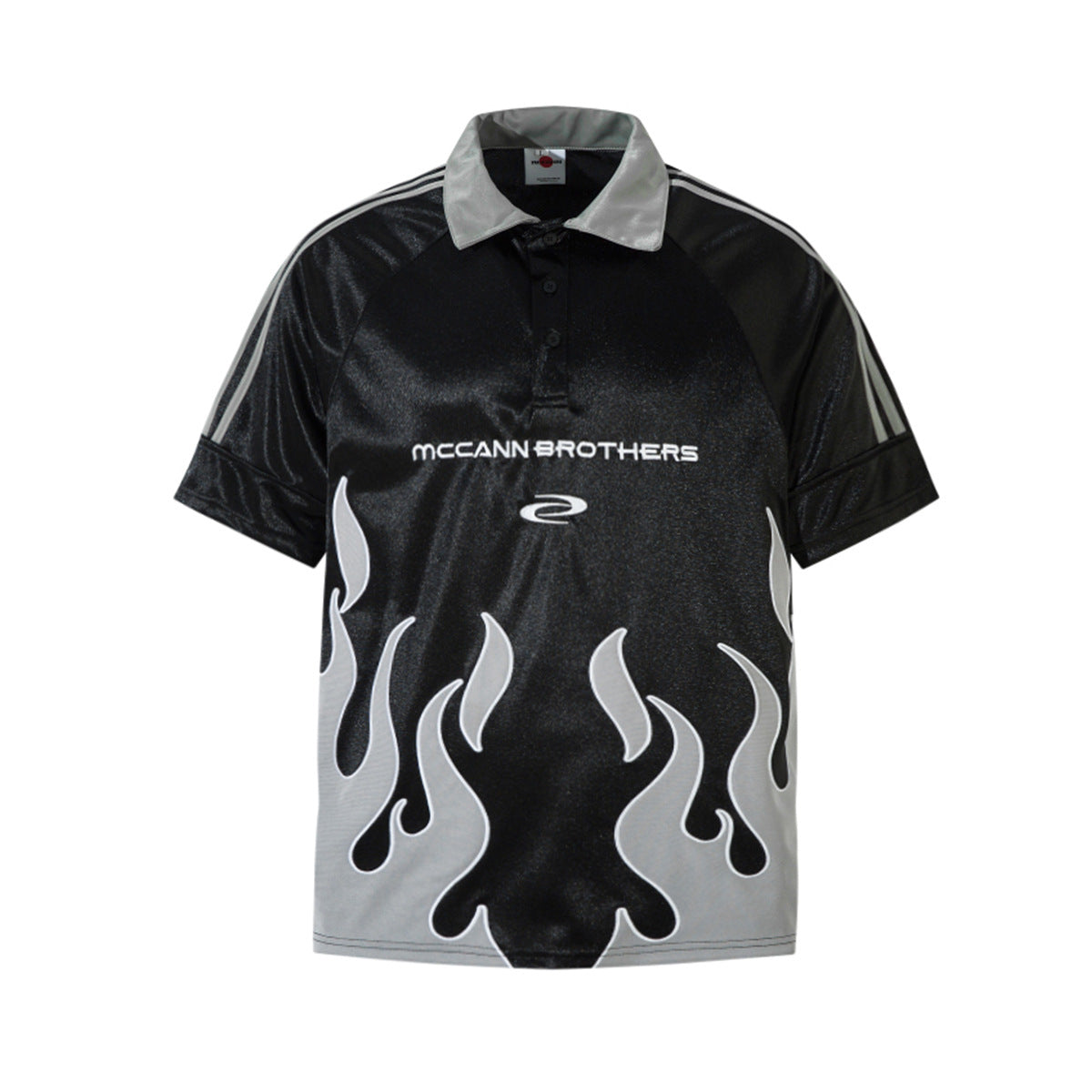 Retro Style Shirt For Men Summer Short Sleeve Flame Embroidery Sports Polo Shirt Lapel