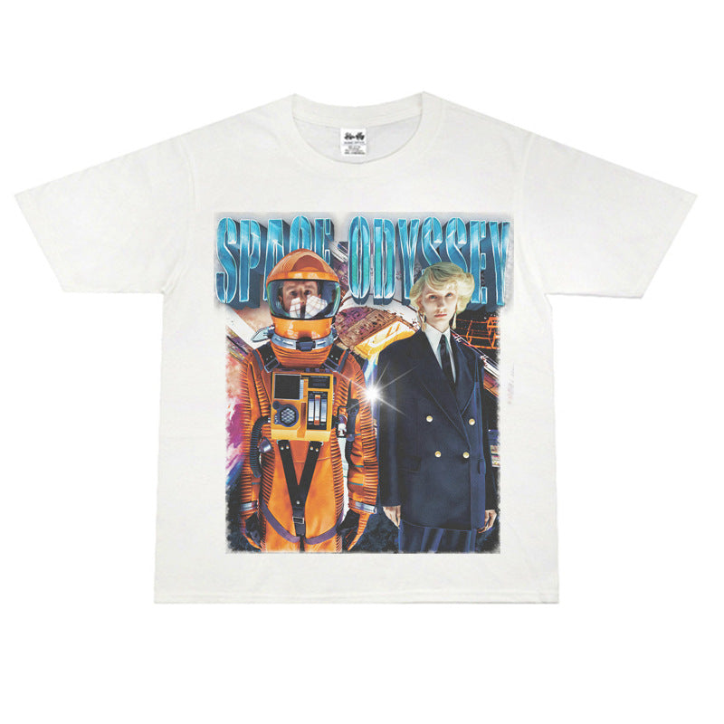 Film Star T Shirt Movie 2001 Space Roaming Printing Personalized Cotton Short Sleeve Loose round Neck Retro T-shirt
