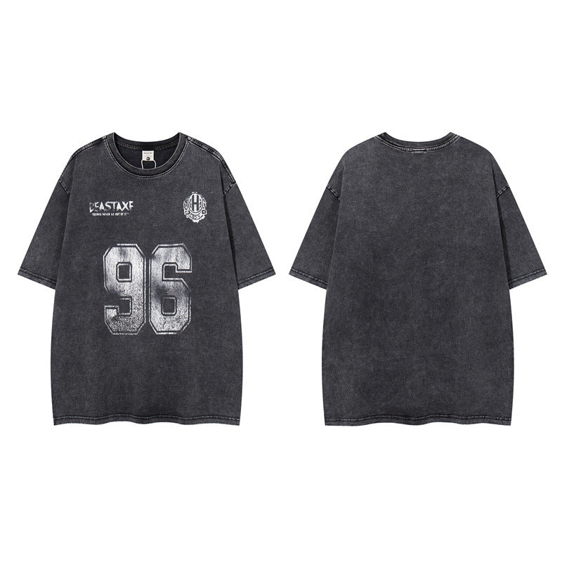 Y2K mens shirt washed network offset cloth embroidery T-shirt