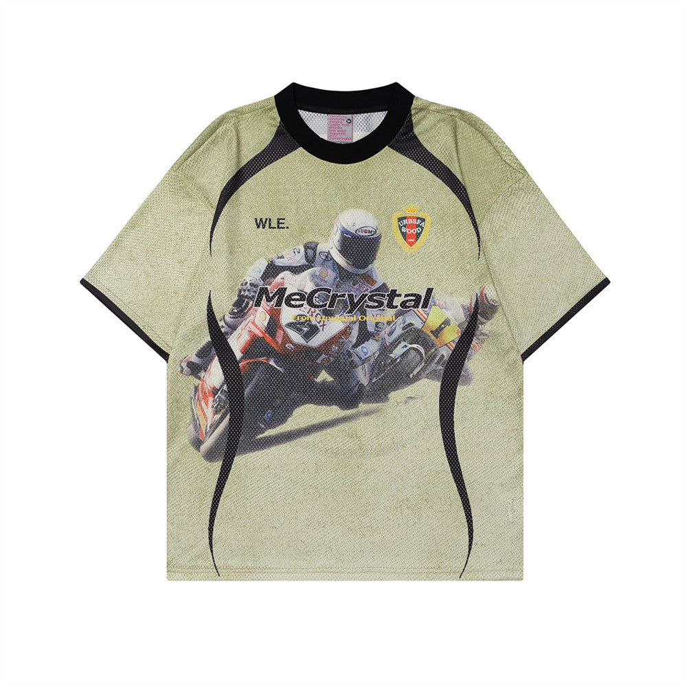 Racing oversized t shirt locomotive racing character print short sleeve t-shirt