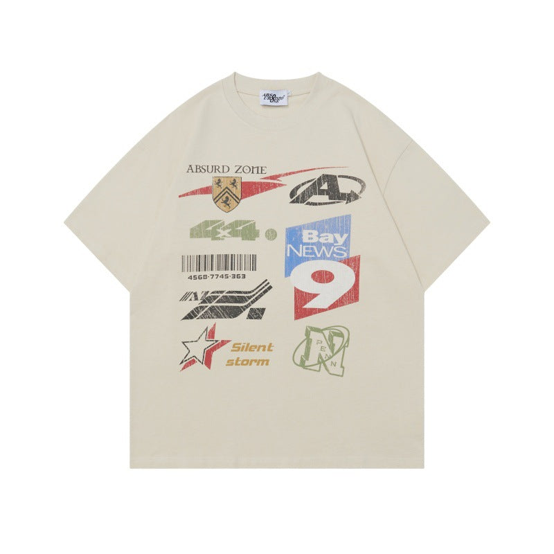 Camisetas streetwear Summer Vintage Graffiti Print Casual Loose Short Sleeve T-Shirt