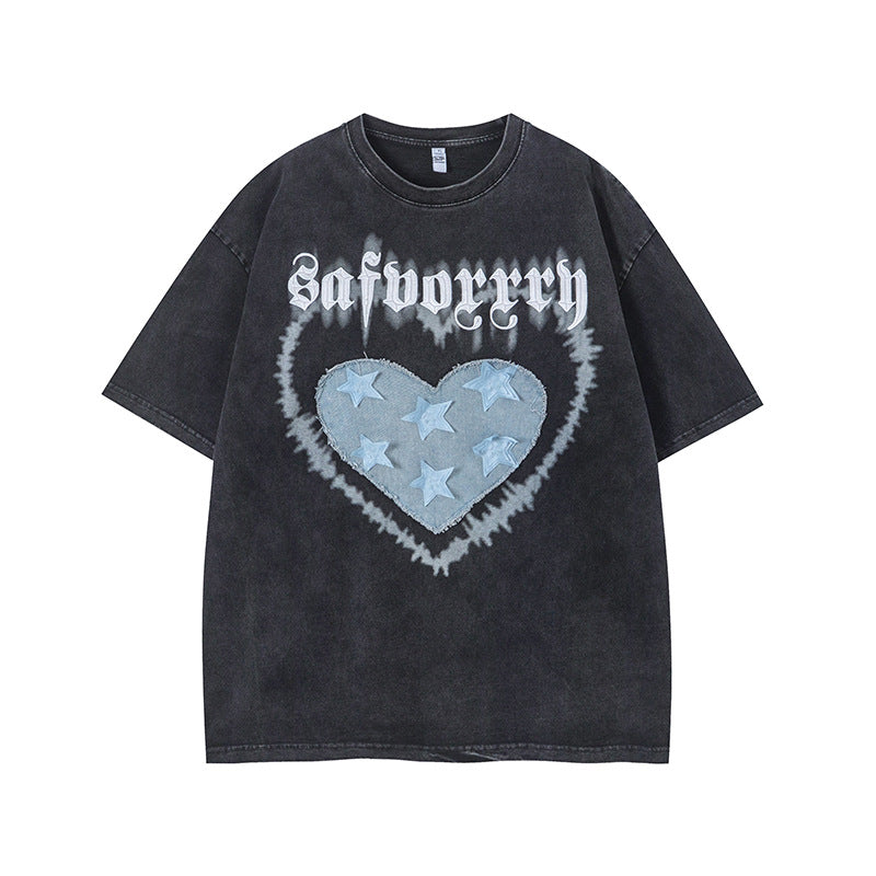 Vintage Tišö Rt Vintage Love Patch Embroidered Short Sleeve T-Shirt