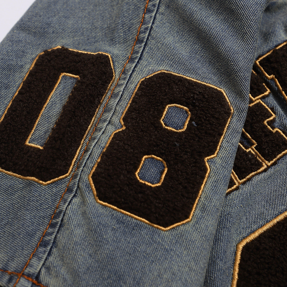 Hip Hop Clothing Summer Hip Hop Embroidery Washed Denim T-Shirt Short Sleeve