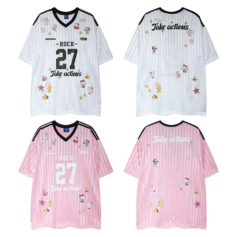 Nyc 1990 Shirt Short Sleeve V-Neck Loose Jersey Top