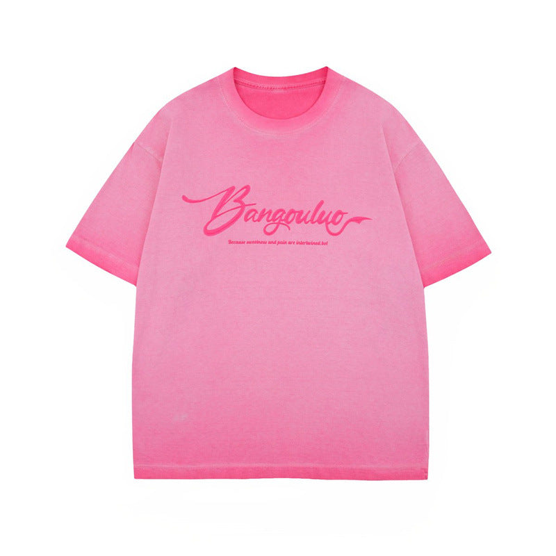 US drip outfits summer retro gradual change letter casual loose short sleeve T-Shirts
