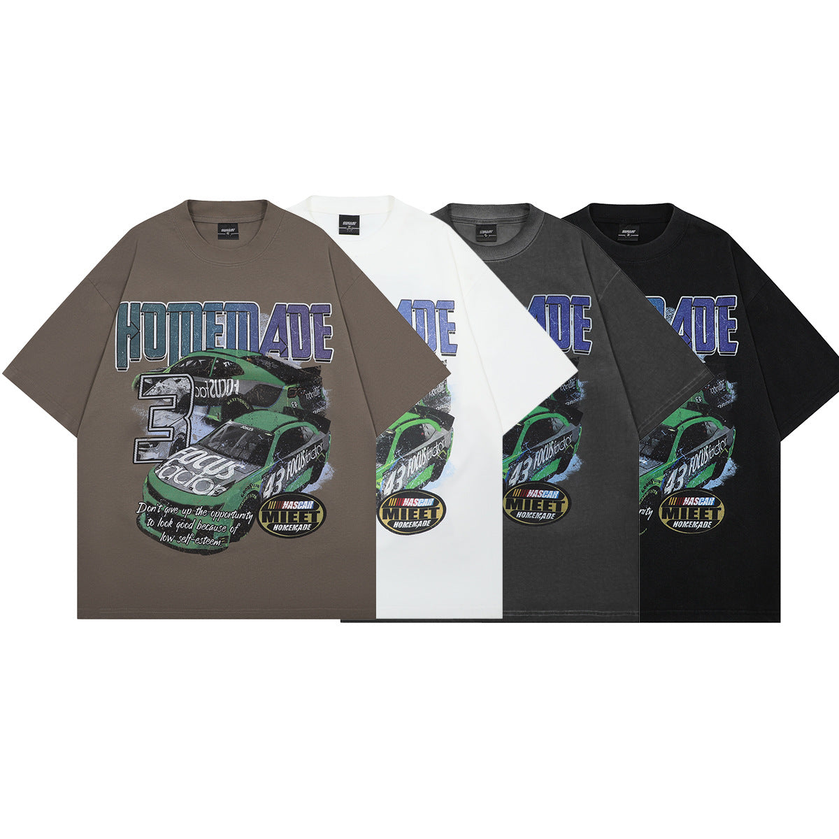 1990 Fashion T-Shirt Summer Locomotive Printing Washing Water Old Short Sleeve T-Shirt