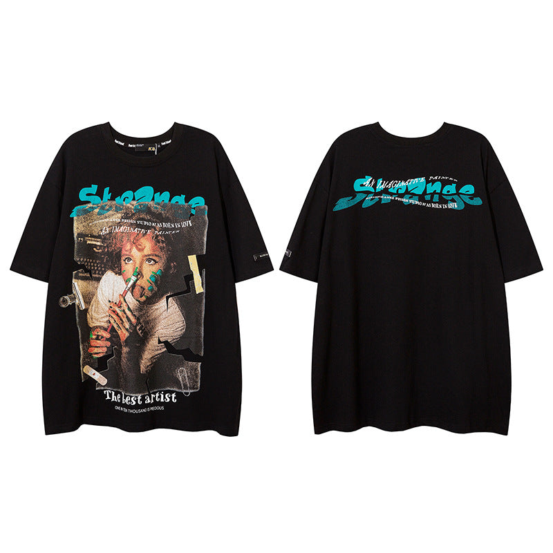 Vintage T Shirts Hip Hop Short Sleeve T-Shirt Summer Loose Half Sleeve