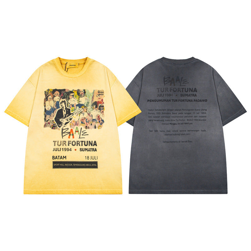 Y2K mens shirt retro washed old dyed t-shirt