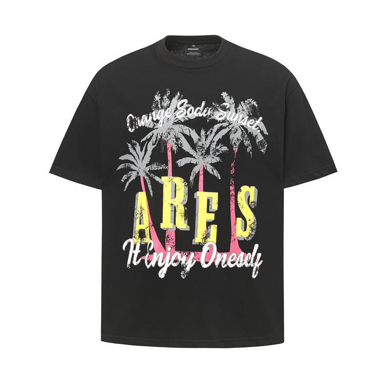 Hip Hop Shirts For Boys Coconut Tree Alphabet Print Summer Short Sleeve T-Shirt Top