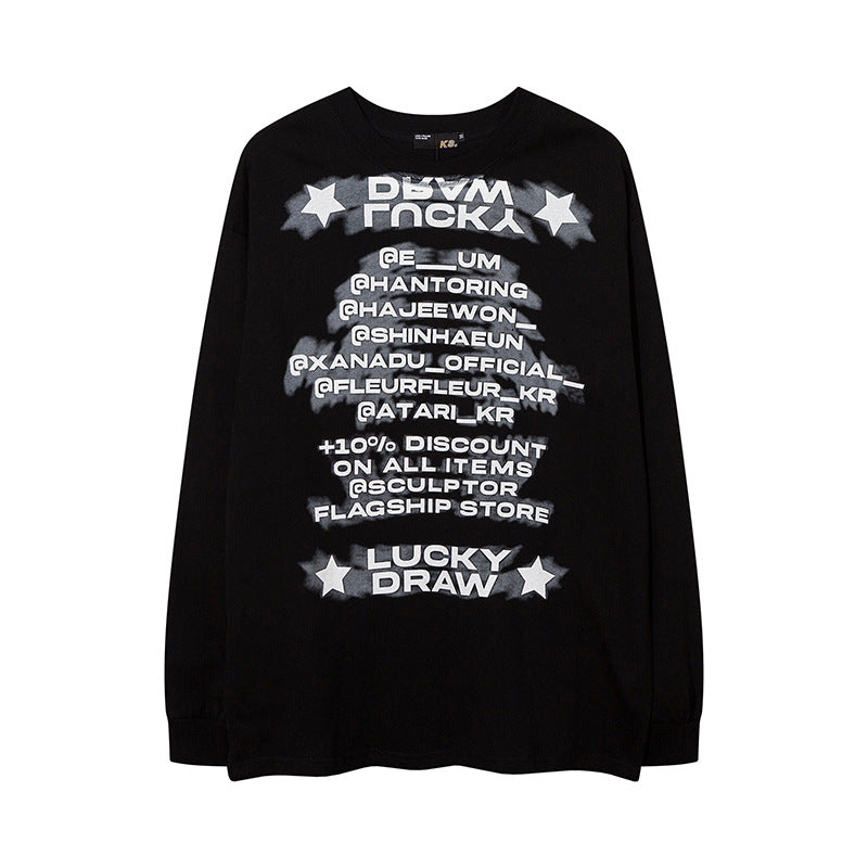 Vintage T Shirts Hip Hop Alphabet Print Long Sleeve T-Shirt Autumn Loose