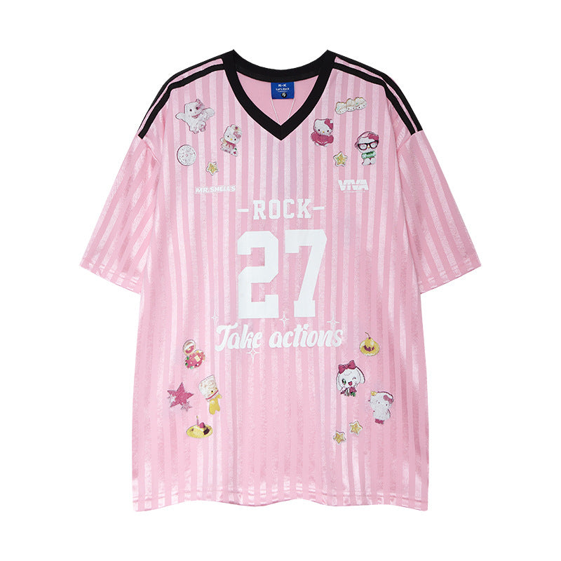 Nyc 1990 Shirt Short Sleeve V-Neck Loose Jersey Top