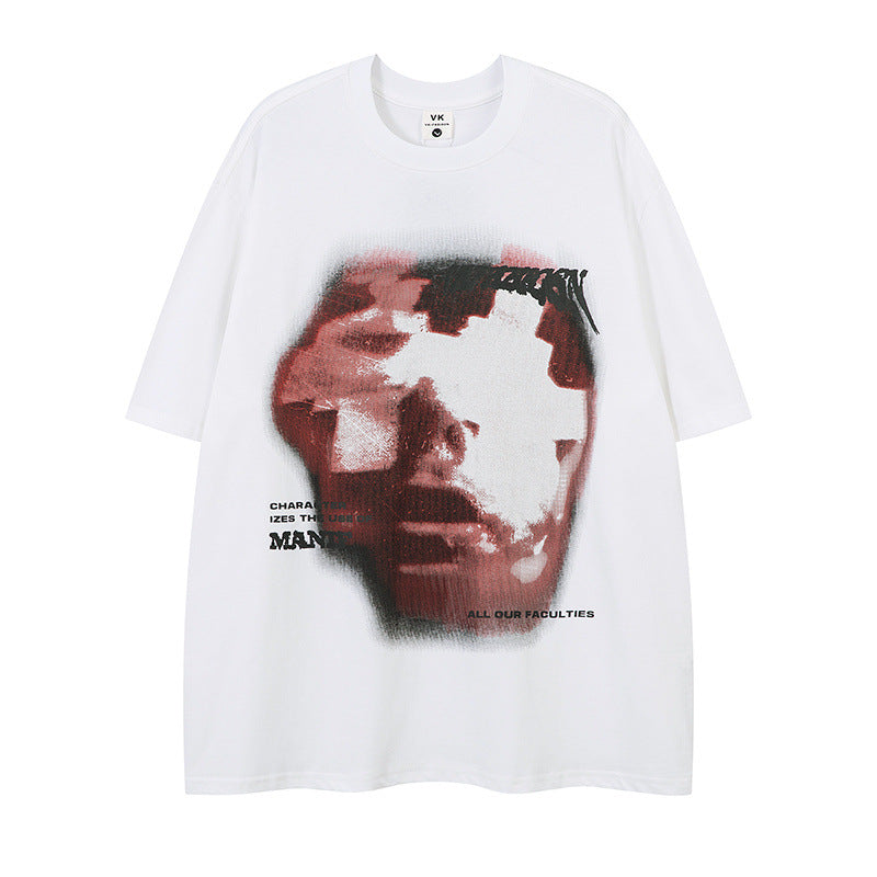 US drip outfits Summer Vintage Blur Portrait Casual Loose Short Sleeve T-Shirts