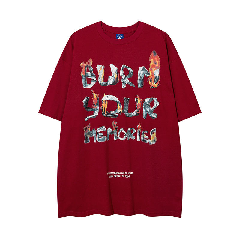 Vintage Tišö Rt Flame Letter Print Short Sleeve T-Shirt