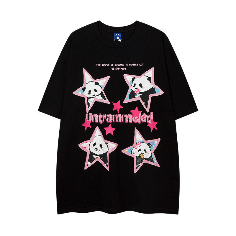 Vintage Tišö Rt Panda Little Star Print Short Sleeve T-Shirt