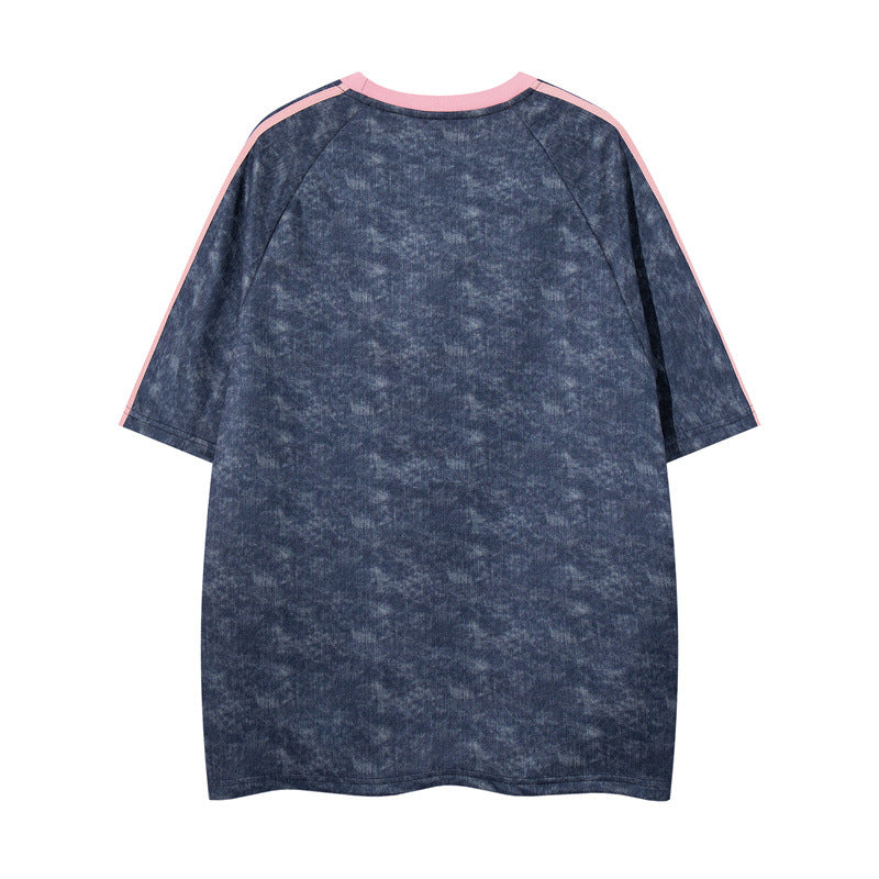 Y2K mens shirt washed network offset printing fuzzy digital T-shirt