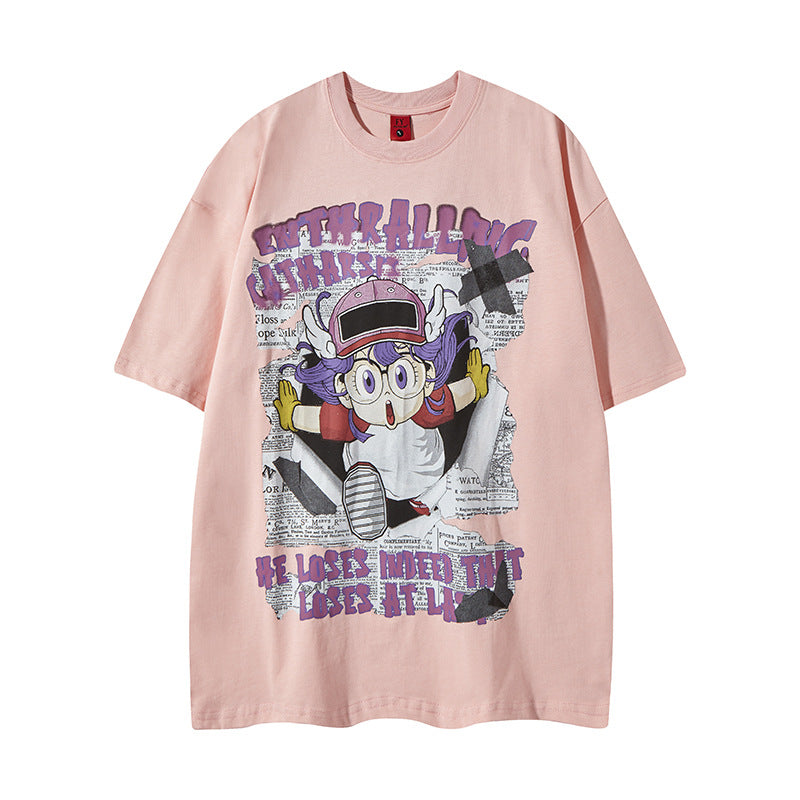 New York Hip Hop Style Casual Vintage Alphabet Print Crew Neck Short Sleeve T-Shirt 5 Summer Loose