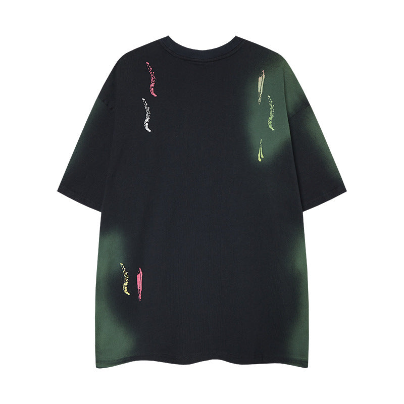 Nyc 1990 Shirt Vintage Tie-Dye Alphabet Graffiti Short Sleeve T-Shirt Summer Oversize