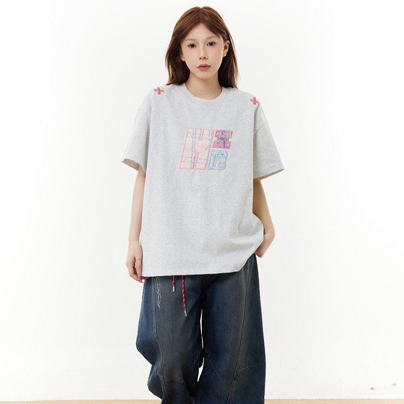 Vintage Usa Shirt Vintage Embroidery Summer Loose Casual T-Shirt