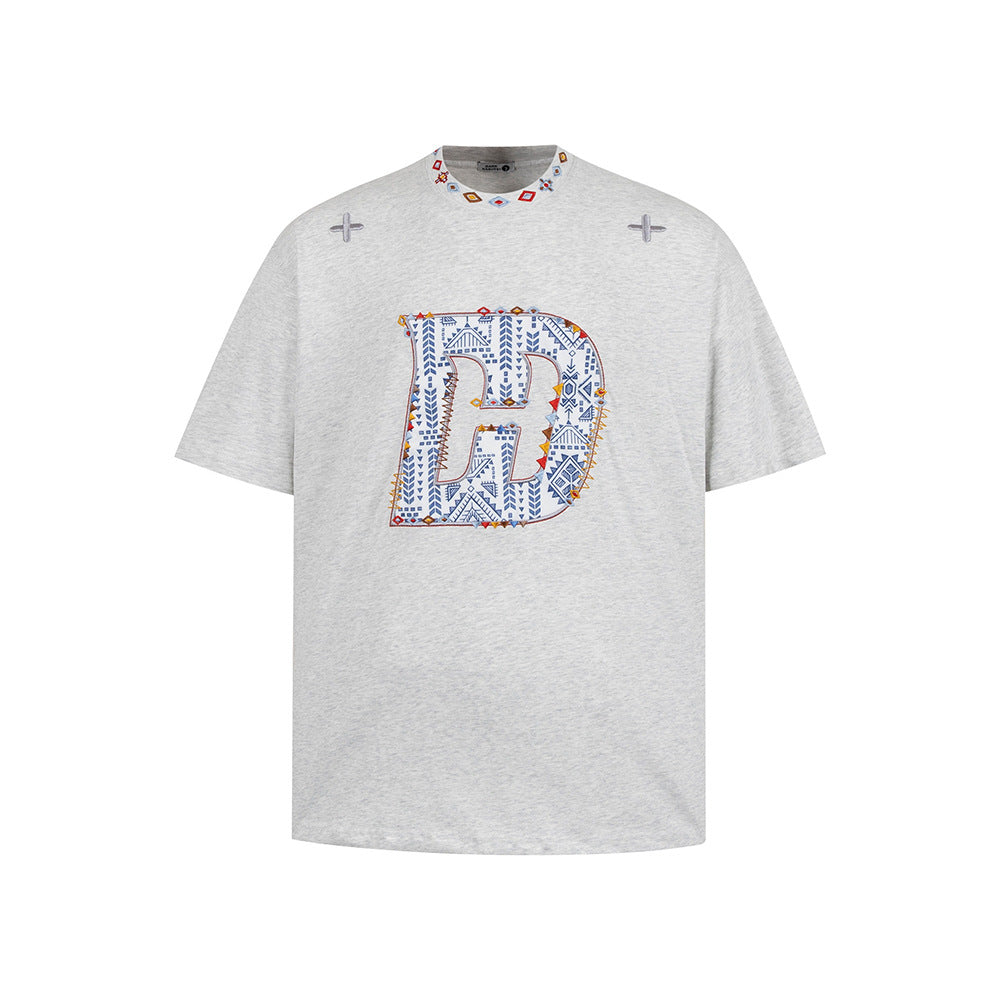 Vintage Usa Shirt Vintage Embroidery Crew Neck Short Sleeve T-Shirt