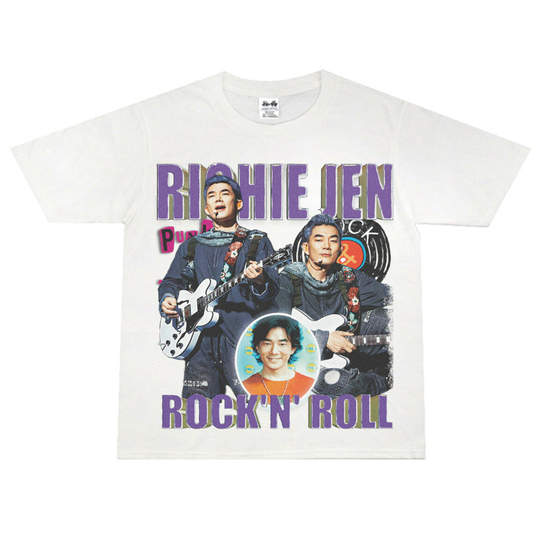 Film Star T Shirt Loose American Retro Street Cotton T-shirt for Men and Women