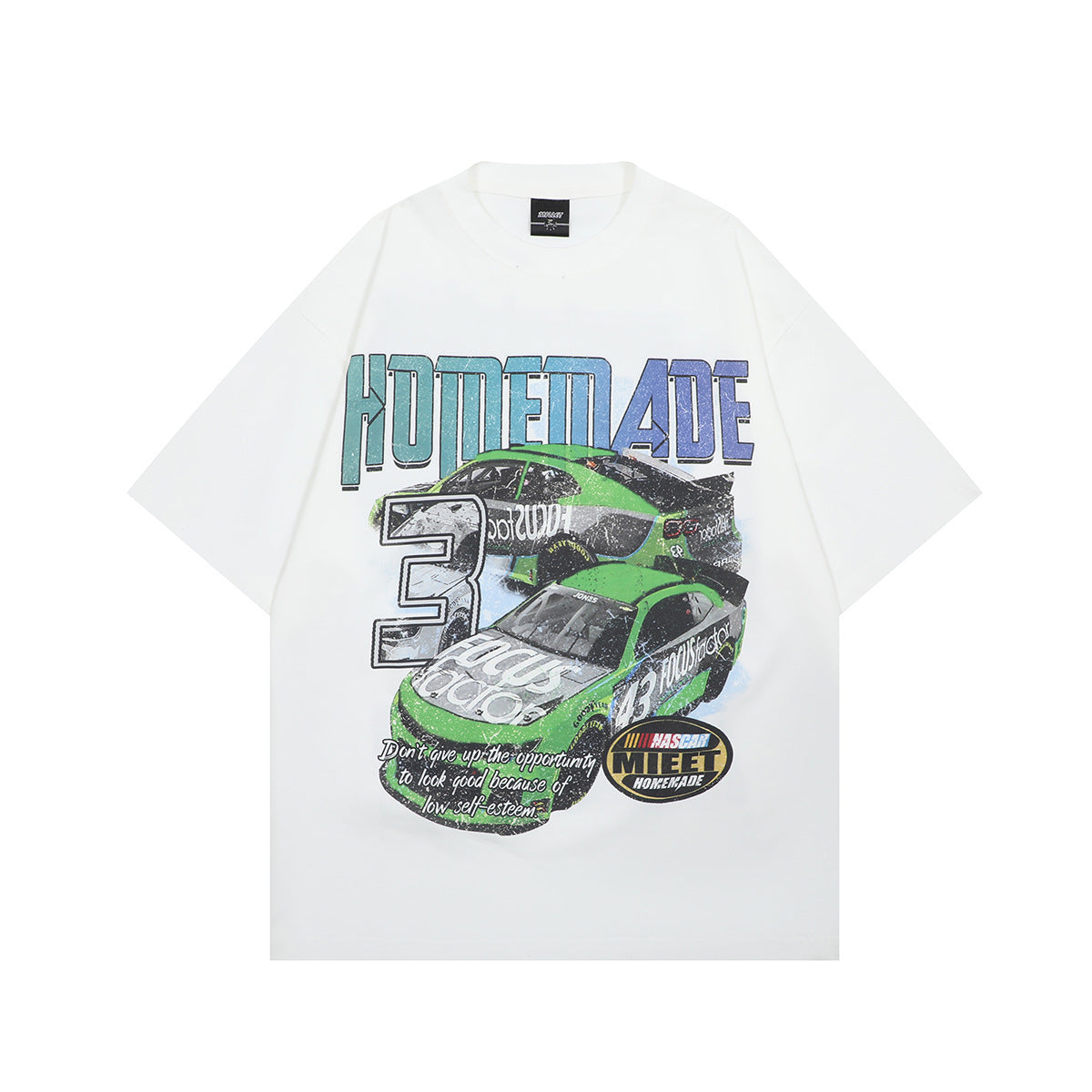 1990 Fashion T-Shirt Summer Locomotive Printing Washing Water Old Short Sleeve T-Shirt