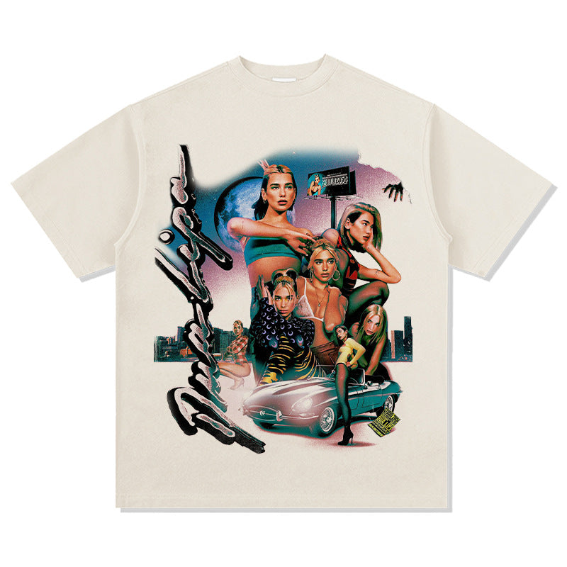 New york hip hop shop BC Dua Lipa print hip hop street short sleeve vintage T shirt