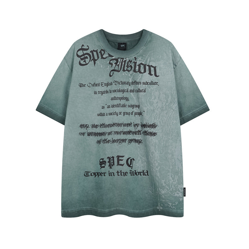 Y2K mens shirt tie-dye T-shirt summer foam letter printing short-sleeved casual loose T-shirt