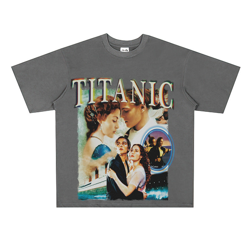 Film Star T Shirt Movie Titanic Street Style Short Sleeve Loose Retro American Print T-shirt Men and Women