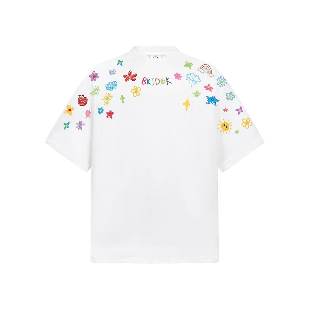 Hip Hop Clothes New York Summer Cartoon Graffiti Print T-Shirt Crew Neck Short Sleeve