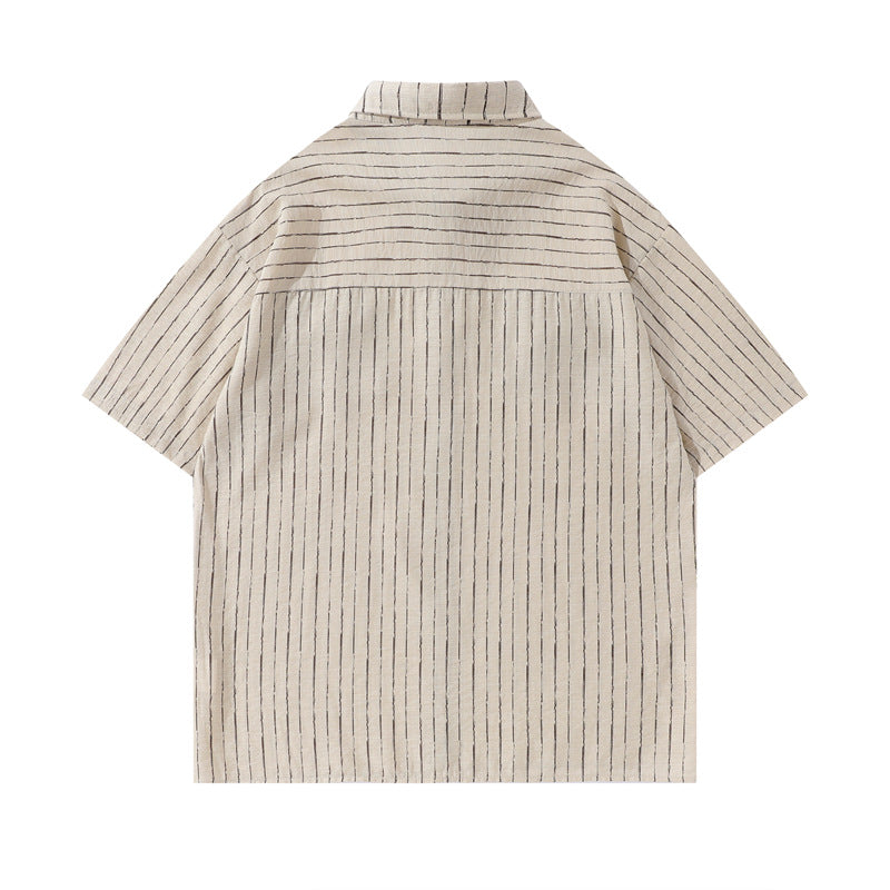 Y2K mens shirt vintage striped tie casual short-sleeved shirt
