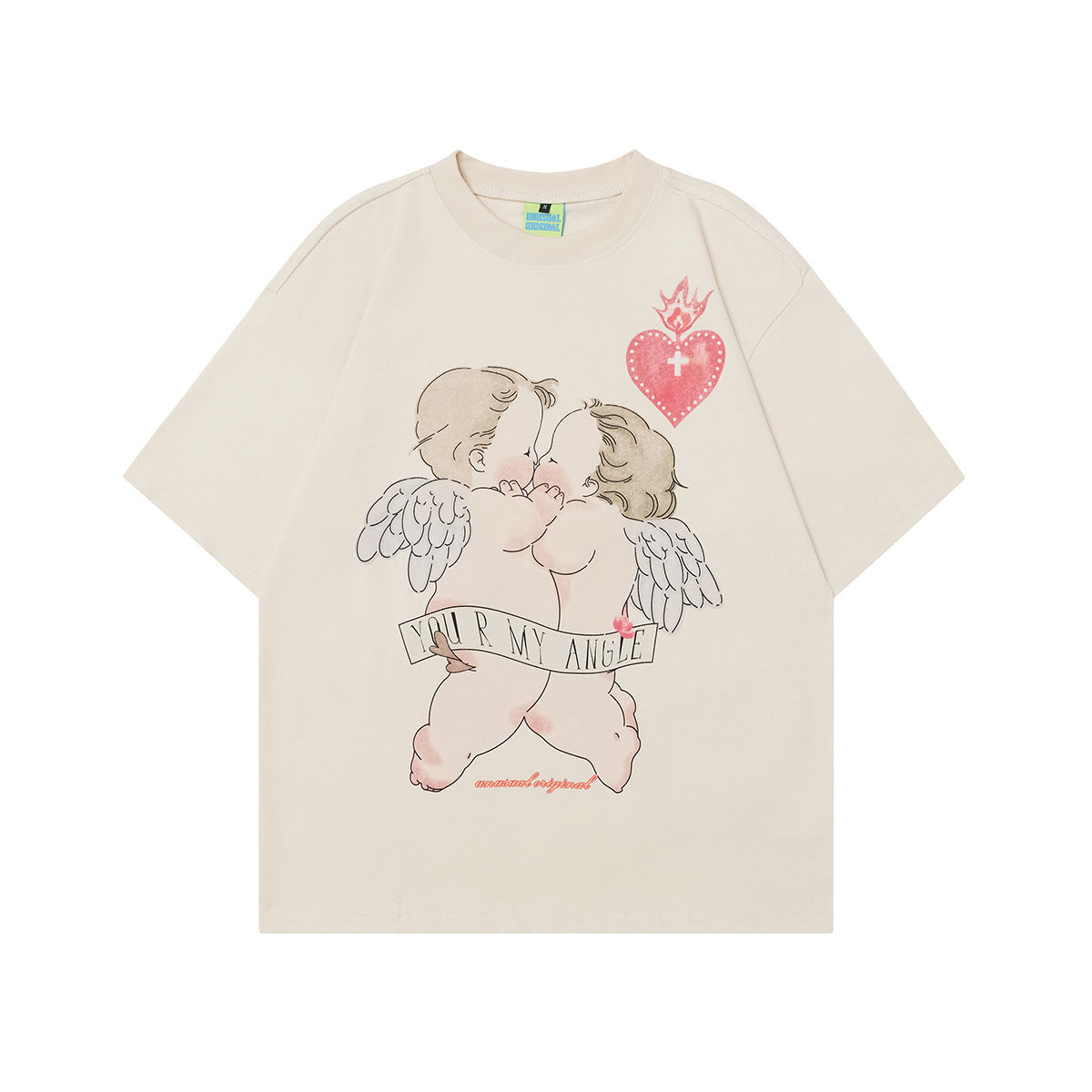 Unisex T-shirts Summer Vintage Cartoon Angel Men's Loose Short Sleeve T-Shirt