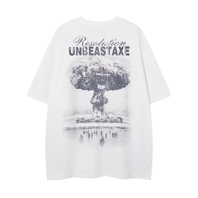 Y2K mens shirt retro loose round neck men's short sleeve T-shirt
