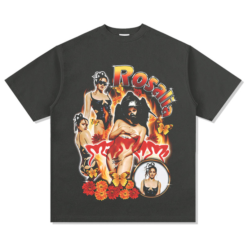 Marcas streetwear usa vintage hip hop rosalía rosalia print short sleeve t-shirt