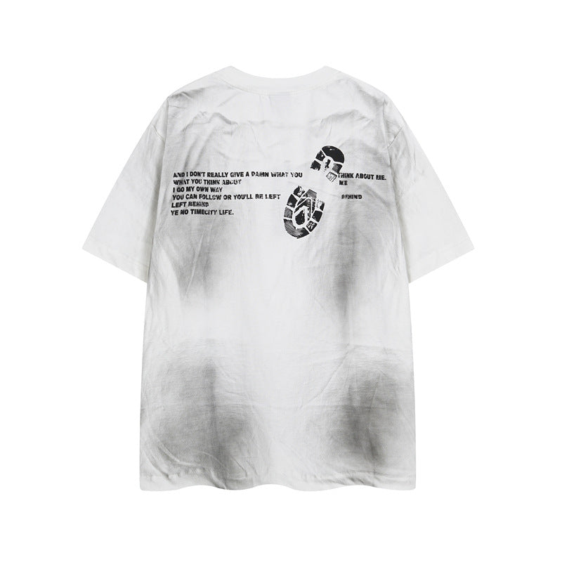 Y2K mens shirt washed tie-dye retro round neck men's short-sleeved T-shirt